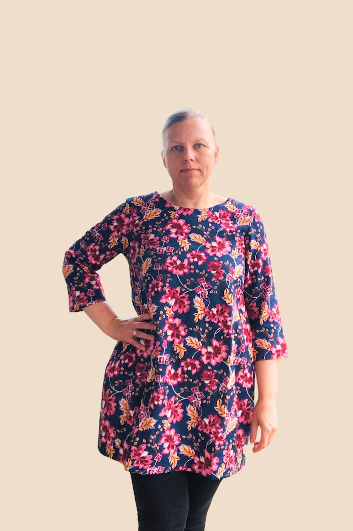Marja Puuvillapellava Tunika - Lehtikuvio - Kotimainen - Ylijäämä puuvillapellavaa - Vastuullinen - Pellavamekko
