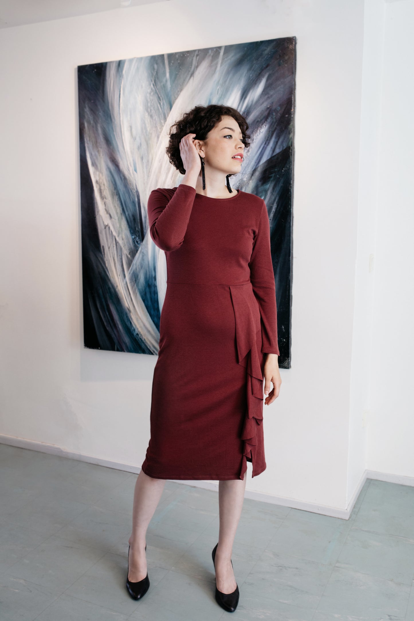 Second Hand - burgundi mekko - M koko - Tencel - People Tree