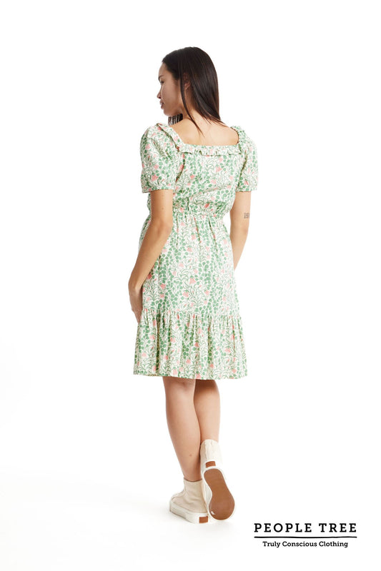 V & A Harebell Kukkamekko - 100% Luomupuuvillaa - Vihertävä kesämekko - People Tree - Ekologinen ja eettinen valmistus