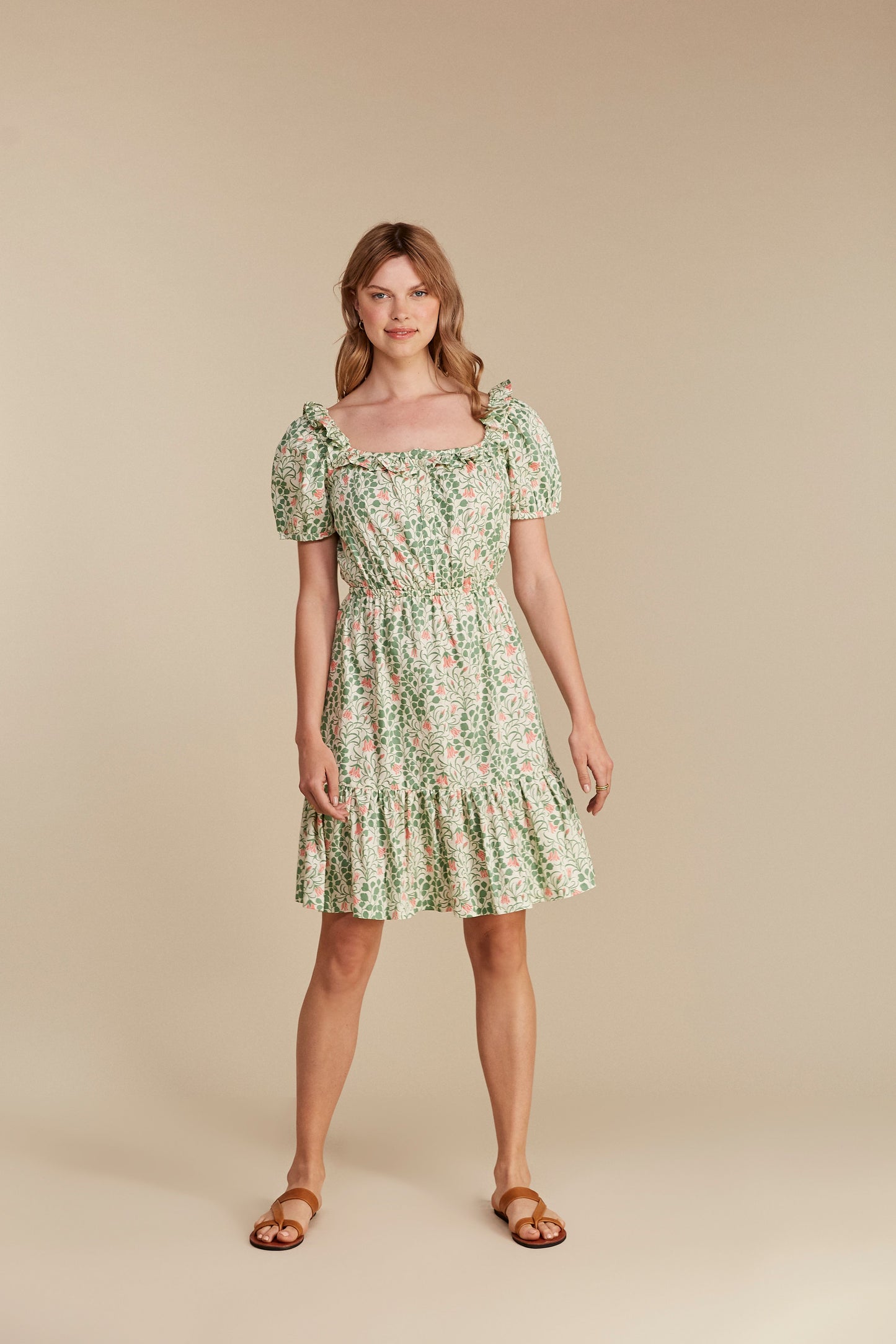 V & A Harebell Kukkamekko - 100% Luomupuuvillaa - Vihertävä kesämekko - People Tree - Ekologinen ja eettinen valmistus