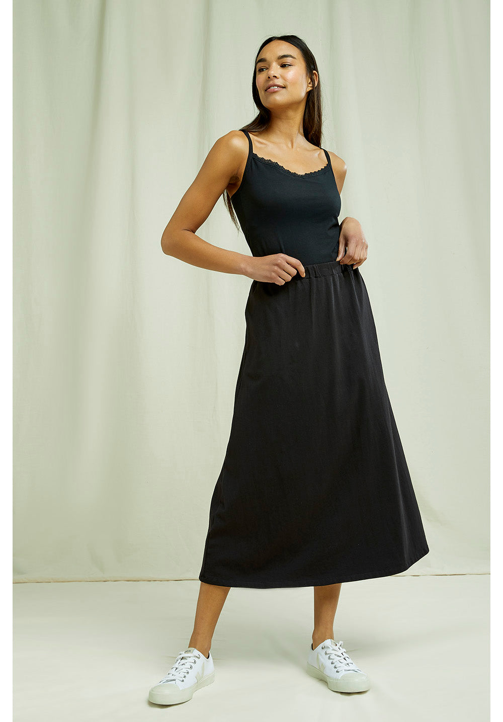 Beatrix hame - Ympäristöystävällistä Luomupuuvillaa - Musta - Midi - People Tree - Eettinen valmistus