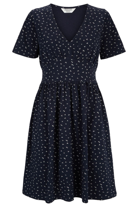 Carissa Mekko - Luomupuuvillaa - Navy - People Tree - Lyhyt kesämekko - Eettinen ja ekologinen valmistus - Vastuullinen mekko