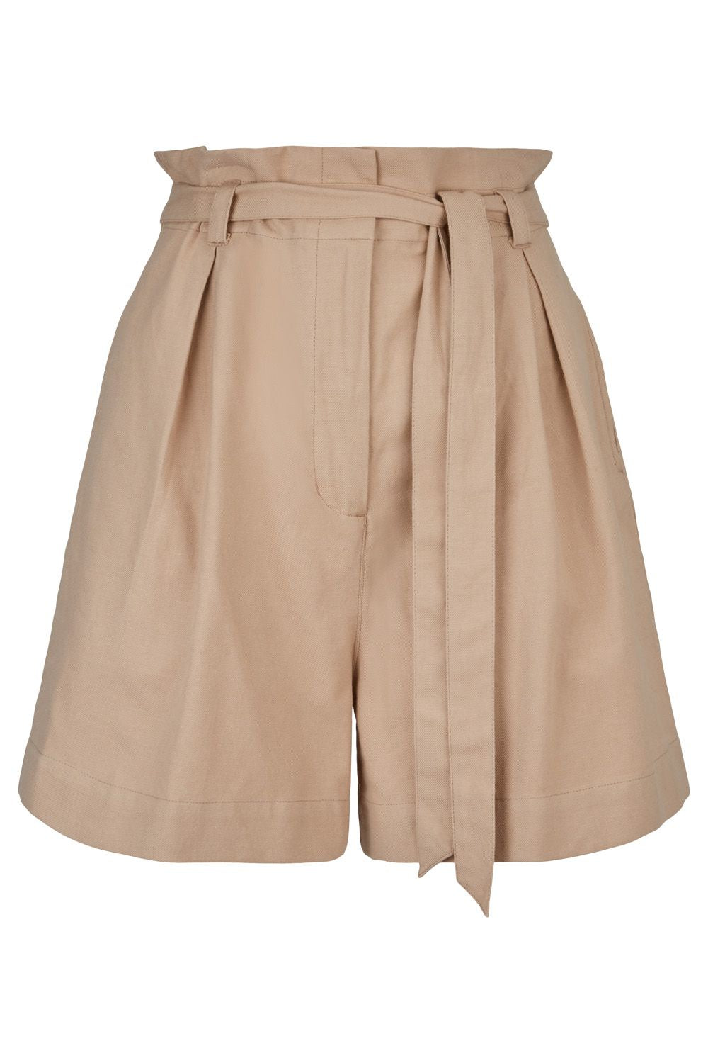 Dorcas Shortsit - Vaaleanruskeat - Käsinkudottua 100% Luomupuuvillaa - People Tree - Paperbag -malli - Kaupunki shortsit - Ekologinen ja vastuullinen tuotanto