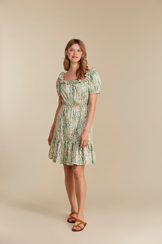 V & A Harebell Kukkamekko - 100% Luomupuuvillaa - Vihertävä kesämekko - People Tree - Ekologinen ja eettinen valmistus